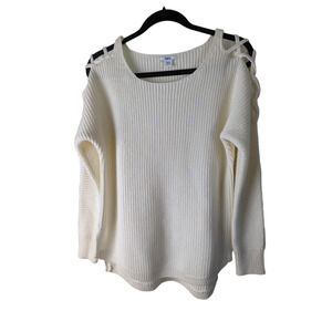 Bar III‎ Women's White Knit Sweater, Size S, Acrylic Wool Blend, Cold Shoulder